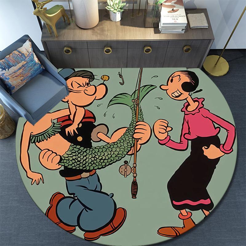 Popeye the Sailor Round Area Rug,Carpet Rug for Living Room Bedroom Sofa Playroom Decor,Non-slip Floor Mat