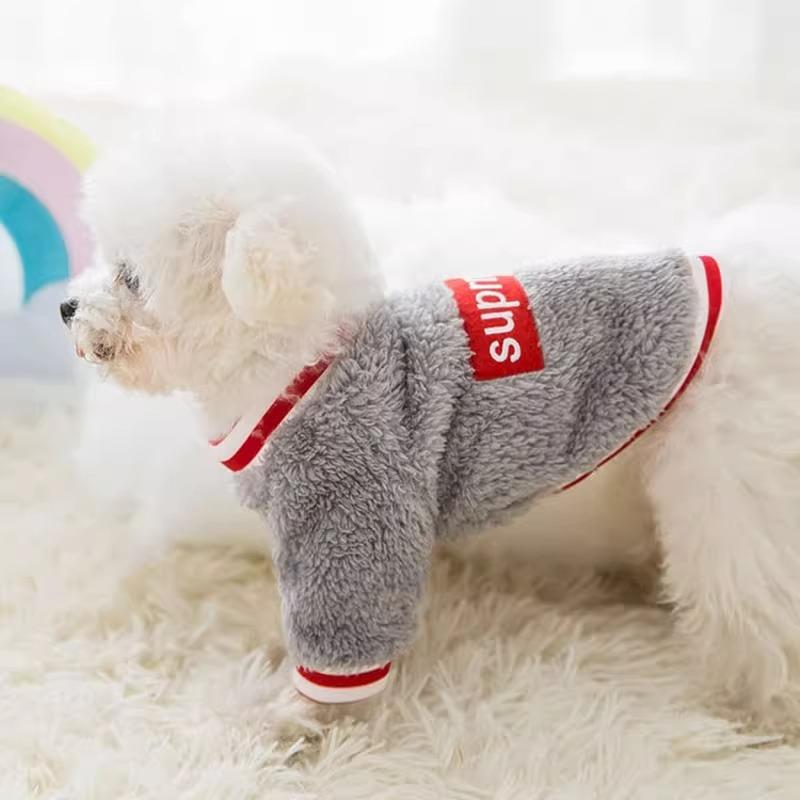 Flannel Dog Clothes Autumn and Winter Stickers Embroidered Teddy Bear Small Dog Two-legged Fleece Pet Clothing