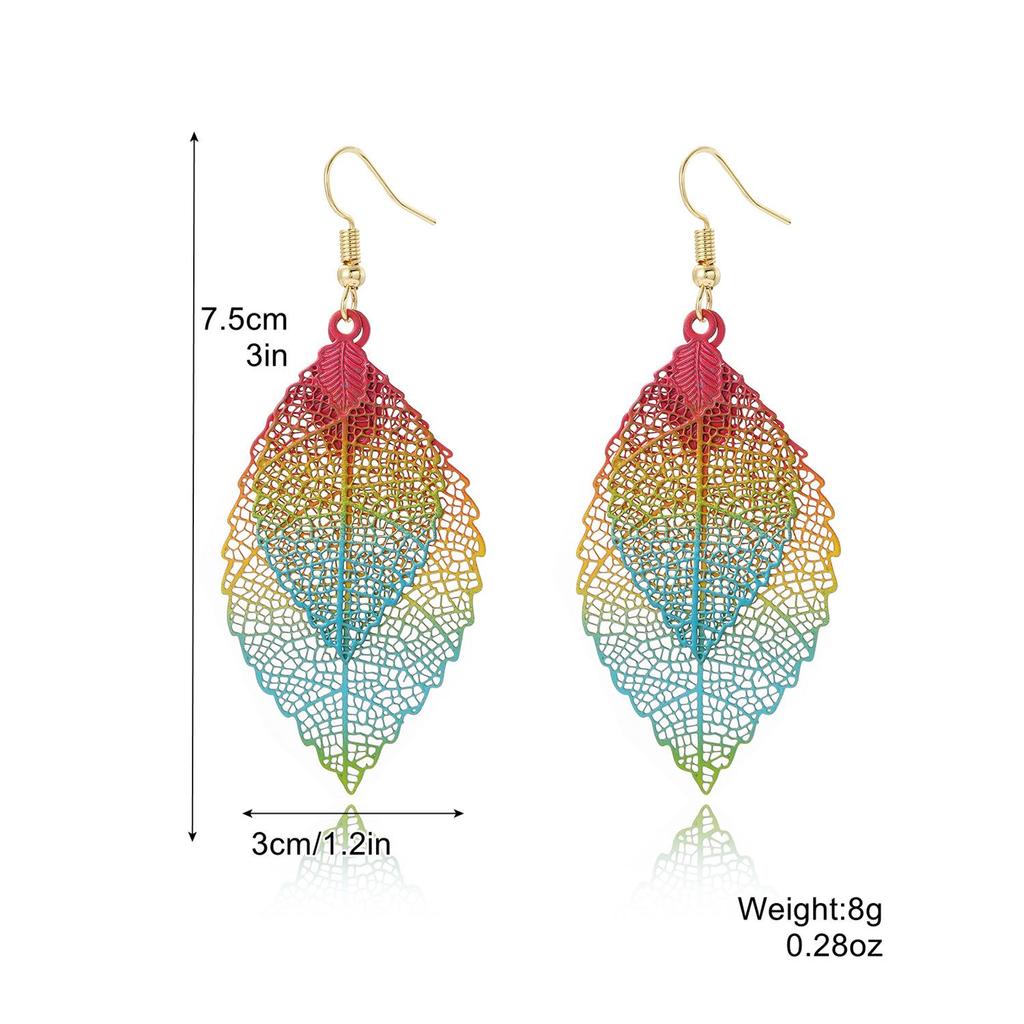 Gold Double-Layer Hollow Leaf Earrings – Simple, Retro, European & American Style