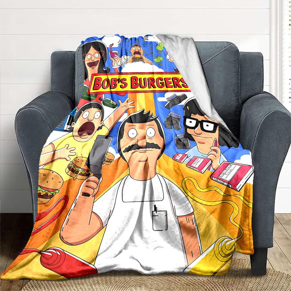 1pc Bob’s Burgers Cozy Print Blanket Lightweight Warm Flannel Throw Blanket For Sofa, Bed, Living Room