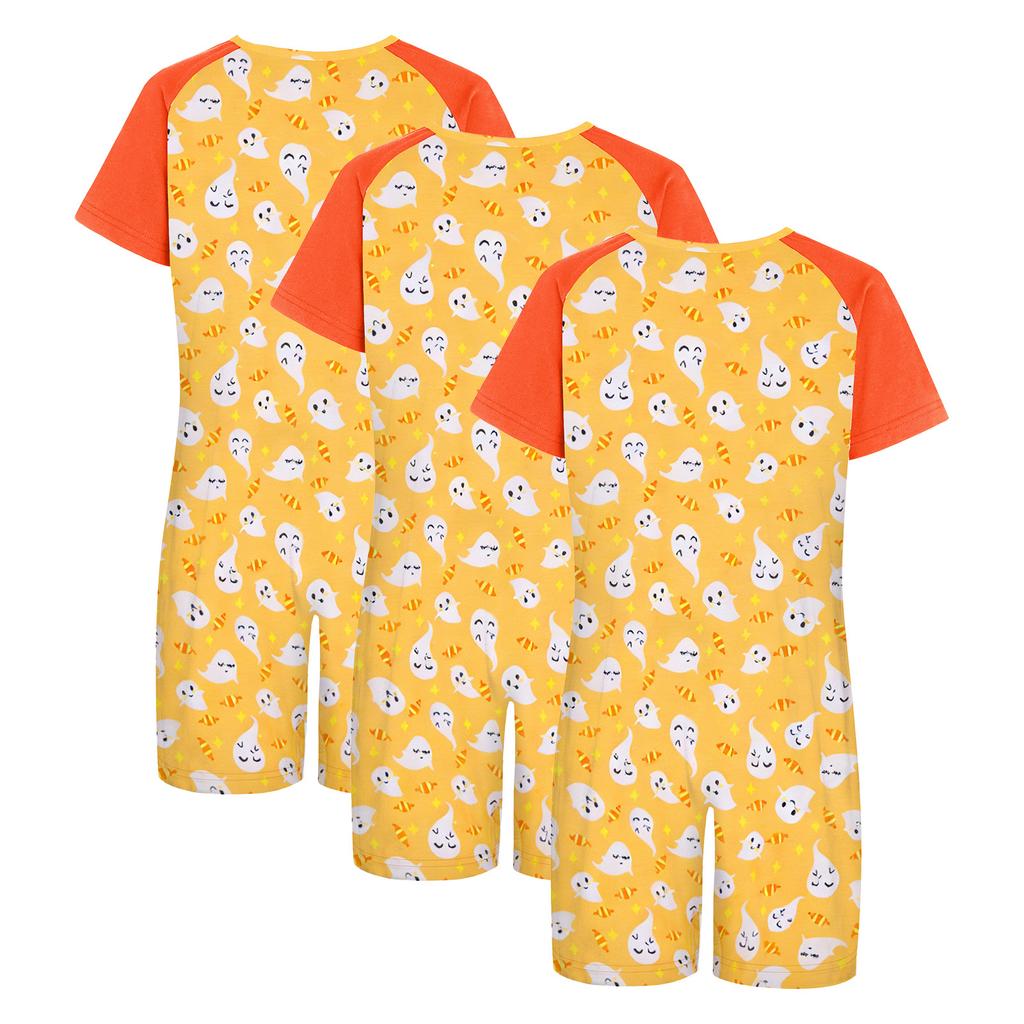 3 Peças Macacão Adaptativo Anti-Rasgo Infantil Gola Redonda Manga Curta Estampado com Zíper Invisível nas Costas para Meninos Meninas com Necessidades Especiais