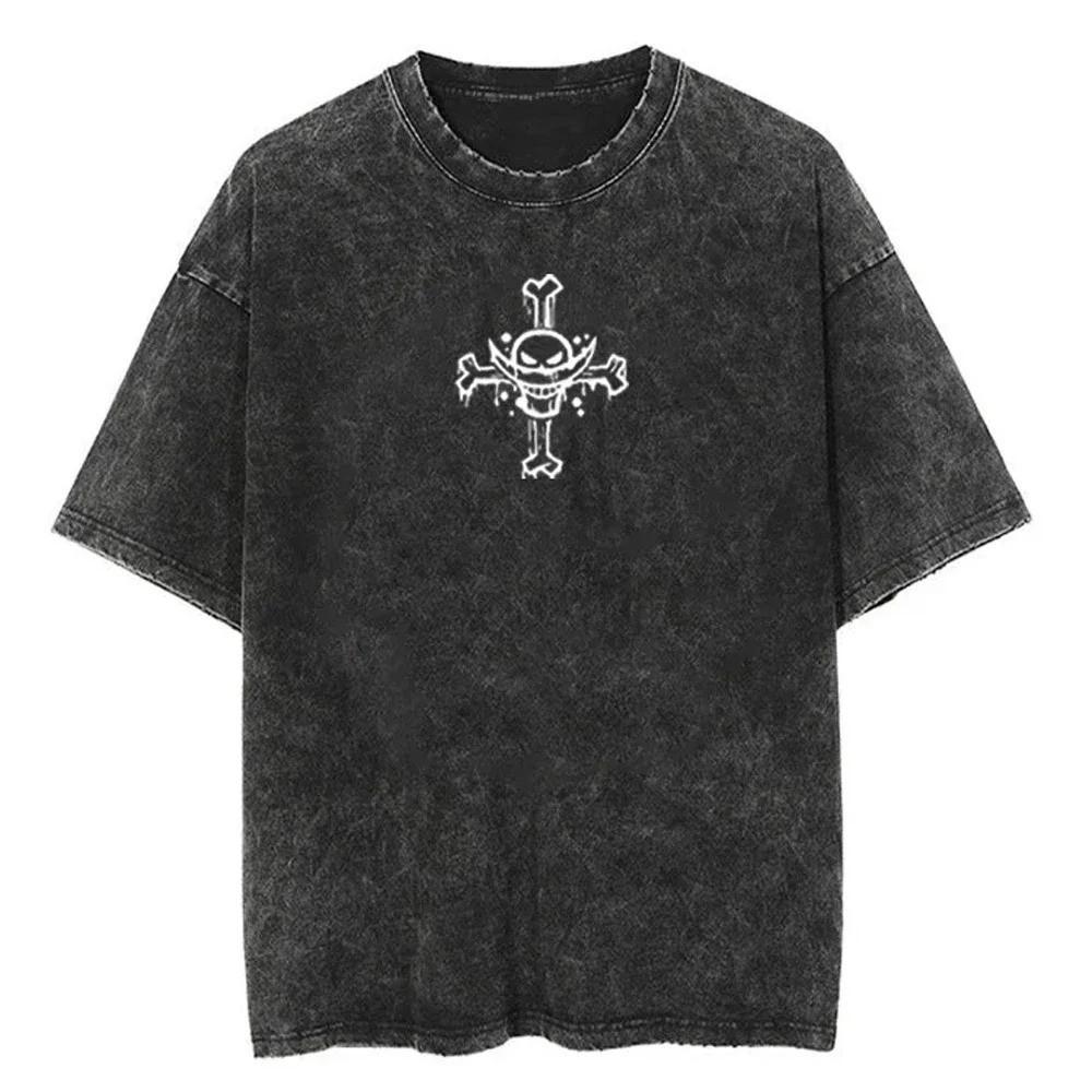 One Piece Tee Men Casual Oversized Washed Harajuku Tshirt Japanese Anime