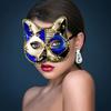 Anspruchsvolle venezianische Katzenmaske für Maskeraden, Mardi Gras, Vintage-Halbmaske für Erwachsene und Partybegeisterte