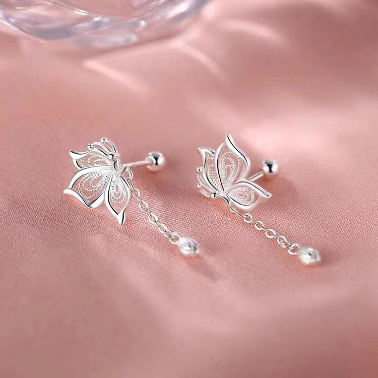 Sterling Silver Butterfly Tassel Earrings: Lightweight and Comfortable for Night Wear.