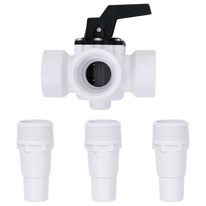 Vanne à boule à 3 voies de piscine - vidaXL - Blanc et noir - 1 1/2" - Vanne à boule