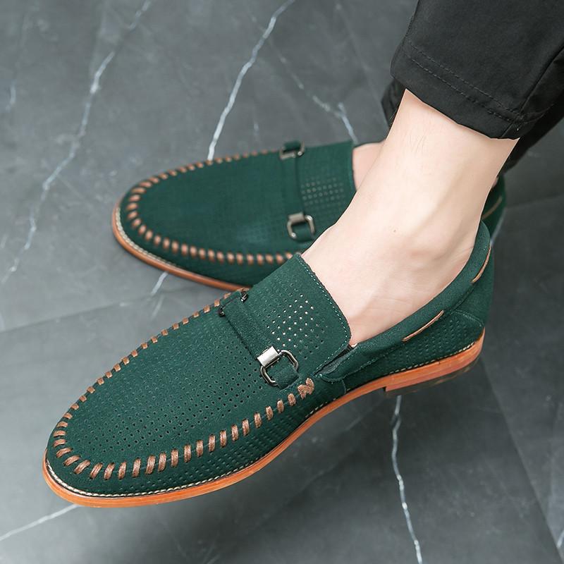 Fashion High Quality Casual Suede Leather Shoes Men Handmade Designer Green Loafers Men Flat Mocasines Breathable Formal Man Shoes 2024