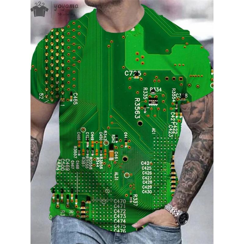 Tricou de vară pentru bărbați, Placă de circuit, Cip electronic, CPU, Grafică creativă, Imprimare 3D, Modă, Mânecă scurtă, Tricou supradimensionat
