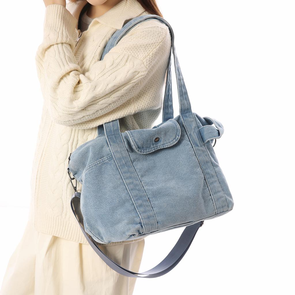 Large capacity literary handbag women's fashion commuter travel bag short-haul luggage bag light canvas denim shoulder bag