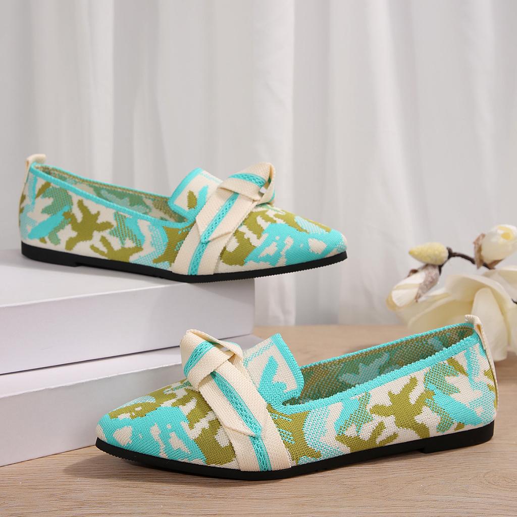 Large size spring and autumn new color matching comfortable single shoes European and American light mouth flying woven women's shoes low heel