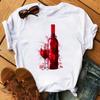 New Women T-Shirt Casual Short Sleeve T Shirt Women's Fashion Rose Red Wine Glass Printed Black T-Shirt Female Tops Tees
