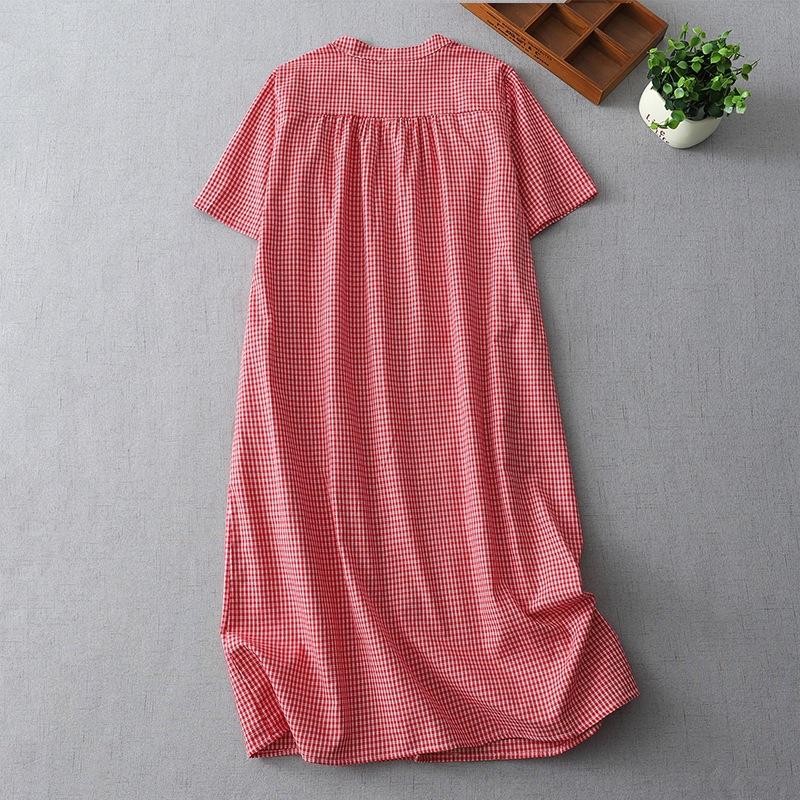 2025 Sommer neu Baumwolle und Leinen Karobluse Rock mittel und lang lässig locker gestapeltes Kleid Damen