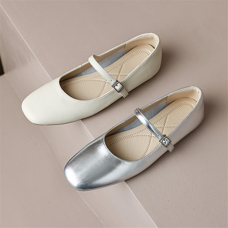 Fashion New Spring Autumn Split Leather Women Pumps Flat Shoes for Women Round Toe Mary Jane Shoes Low Heel Zapatos Mujer Ladies Shoes