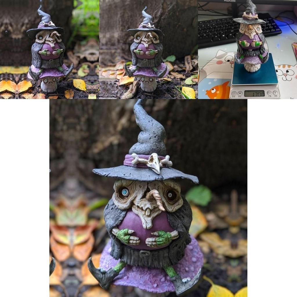 Förtrollande Halloweenhäxa Resinfigur med Färgglada Svampar för Heminredning