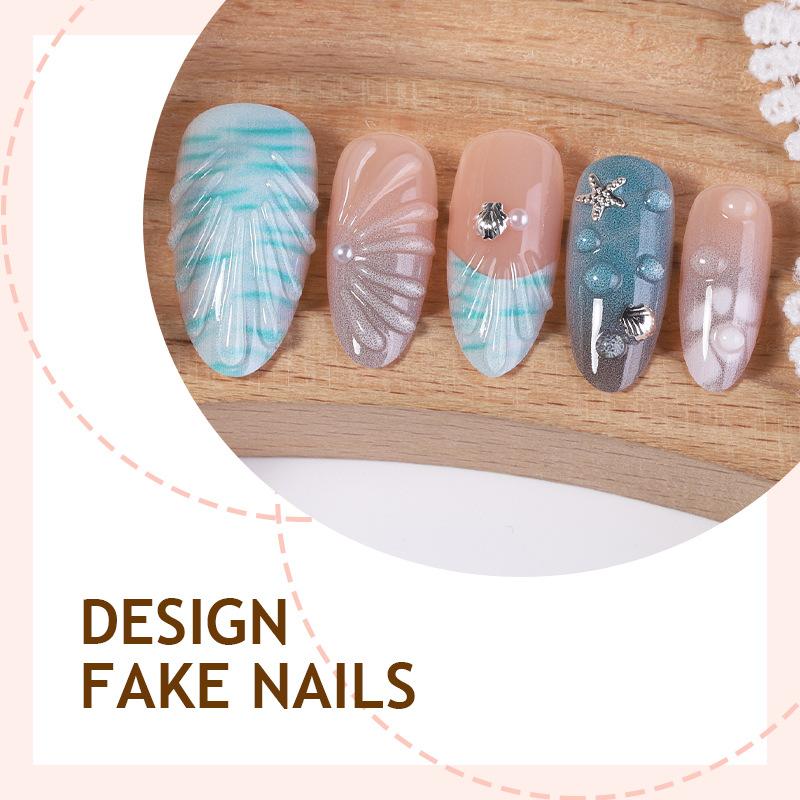 30 Cross-border Hot-selling Wearing Armor Summer Marine French Gradual Change Sea Turtle Star Almond Nail Art
