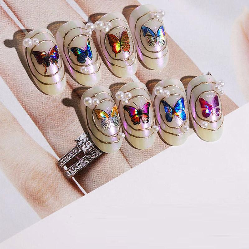 8 PC Holographic 3D Nails Stickers Nail Art Laser Butterfly Sticker Decal Butterflies Manicure Decoration Tool