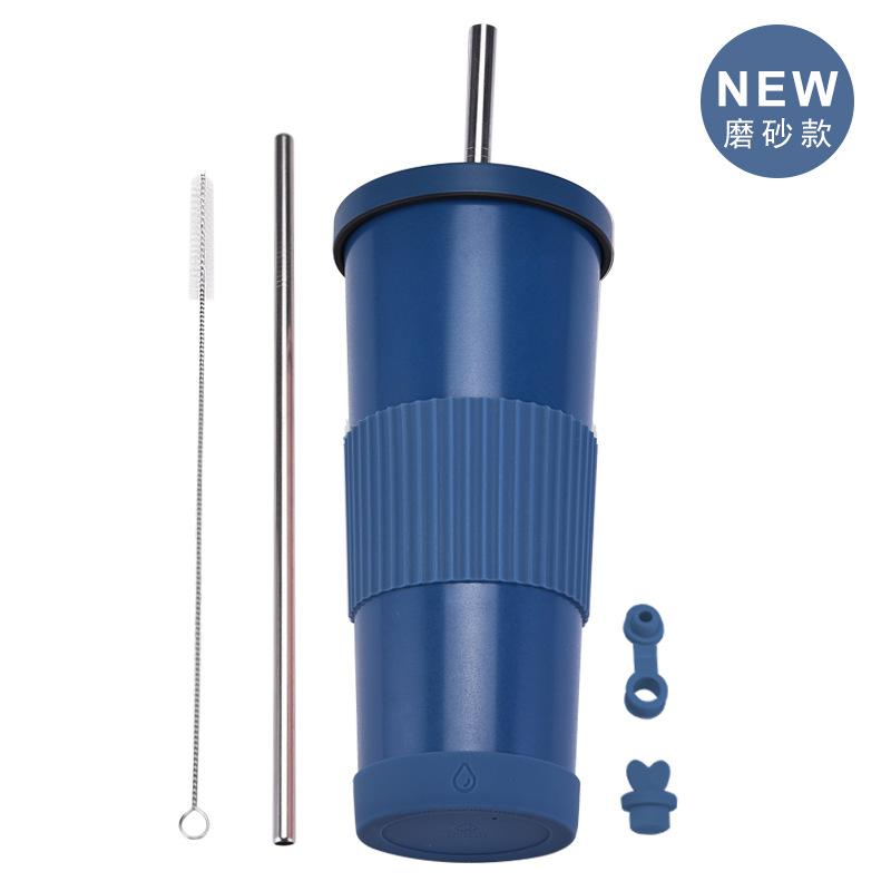 830Ml Stainless Steel Straw Cup Large Capacity Non-Slip Sleeve Straw Thermos Cup Simple Car Water Cup