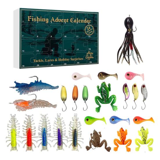 

Рыболовный адвент-календарь 2025 Рождественский календарь обратного отсчета с 24 приманками 24 дня Набор рыболовных приманок для мужчин, пап, подростков-рыболовов C