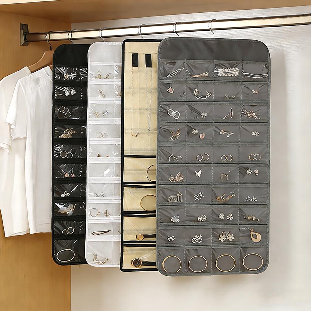 80/48 Pocket Hanging Jewelry Organizer Bag Double-Sided Earrings Necklaces Rings Closet Holder Jewelry Display Hanger Rack