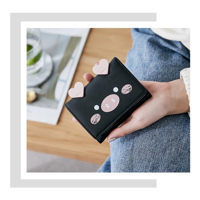 short three-fold wallet for women, cartoon cute student small wallet, multi-card women's wallet.