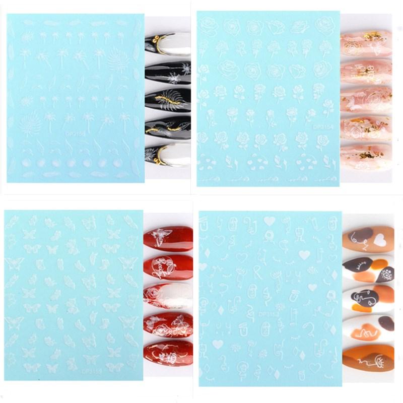 4 Sheet Nail Water Sticker DIY Black Abstract Face Image Nail Art Decoration Manicure Creative Designs Watermark Decals Tool