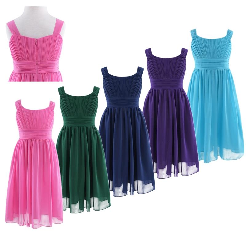 Kids Girls Chiffon Pleated Princess Pageant Dress Wedding Bridesmaid Birthday Party Formal Evening Dress