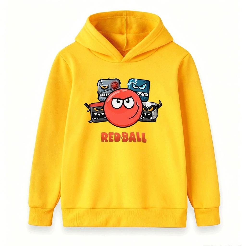 Kids Boys Girls Pullover Hoodie, Cool Red Ball Cartoon Print Casual Warm Long Sleeve Hooded Sweatshirt for Children Daily Wear