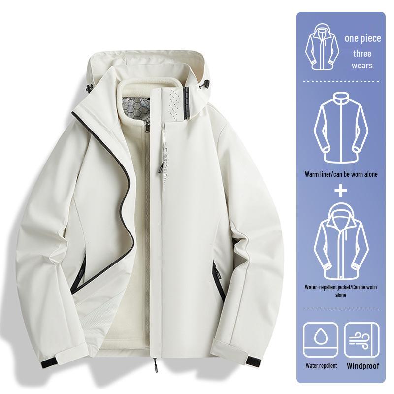 Grafitowa kurtka wiatrówka z polaru Xi: Wodoodporny, Wiatroodporny, Odpinany Płaszcz Jesienno-Zimowy 3 w 1