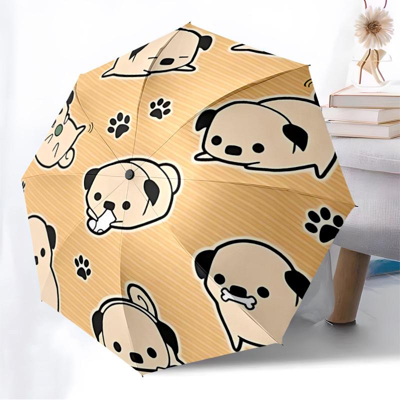 1PC Pug Pattern Automatic Folding Umbrella - Compact 8-Rib Design, Durable Plastic & Iron, Lightweight for Outdoor Daily Use, Festive Gift012