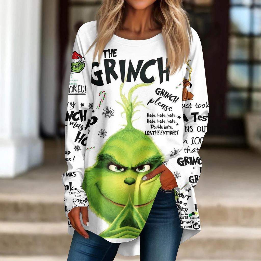 Damen Weihnachtsdruck Langarmshirt Rundhals Pullover T-Shirt Top Pullover