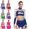 Dámská roztleskávačská uniforma Dvoudílný set Crop top s dlouhým rukávem a kříženými ramínky Taneční sukně Kamínkový výkonnostní outfit