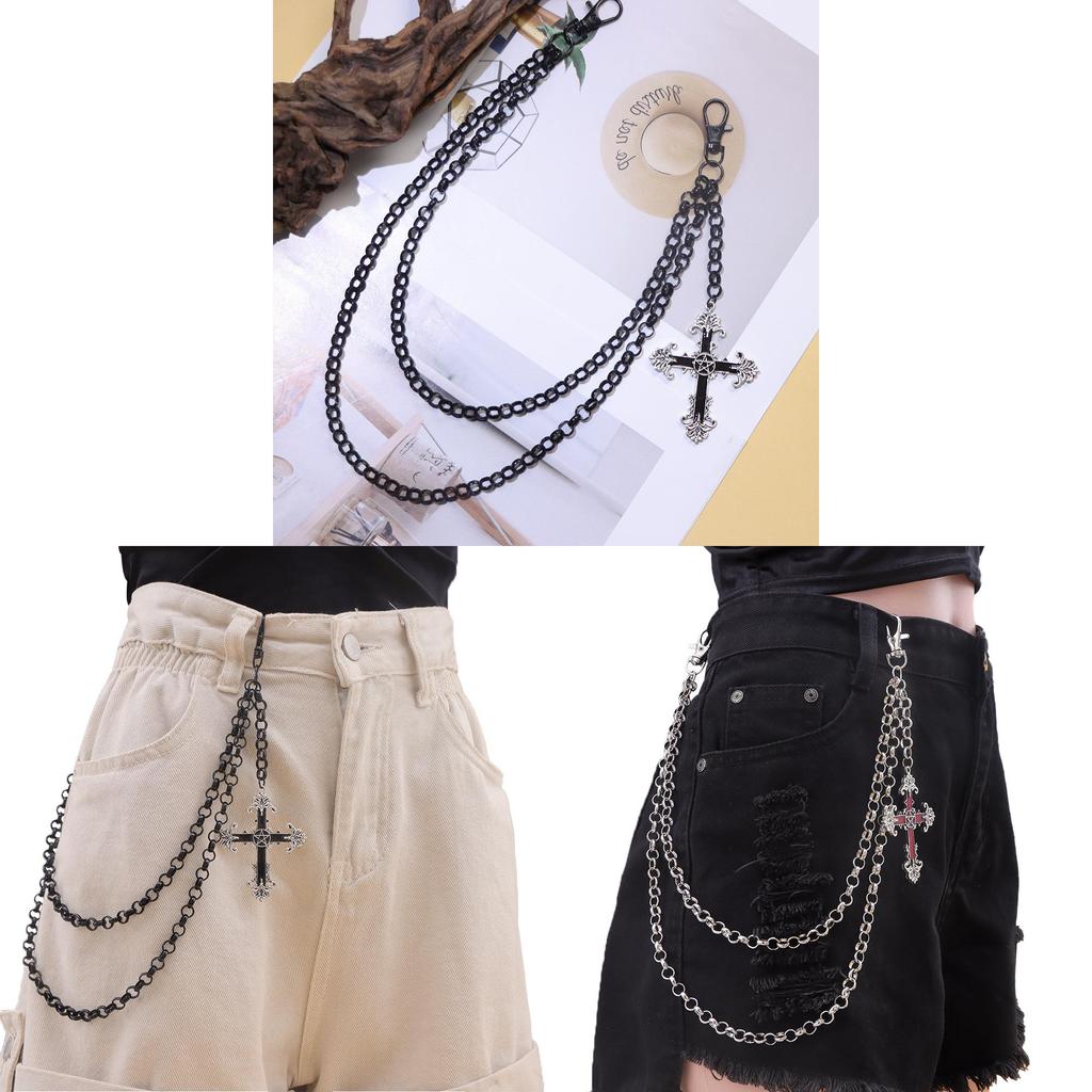 Hip Hop Cross Pendant Waist Chain Metal Dual Layer Accessory For Men Women