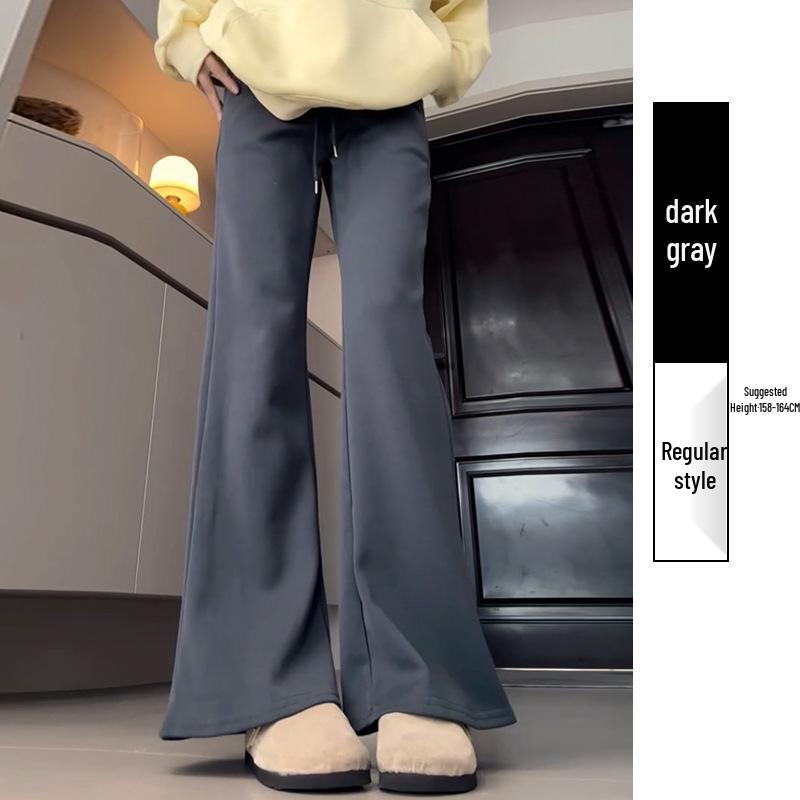 Douyin Women’s Winter Fleece-Lined Micro Flare Sweatpants - 2024 High Waist Slimming Wide Leg Horseshoe Pants