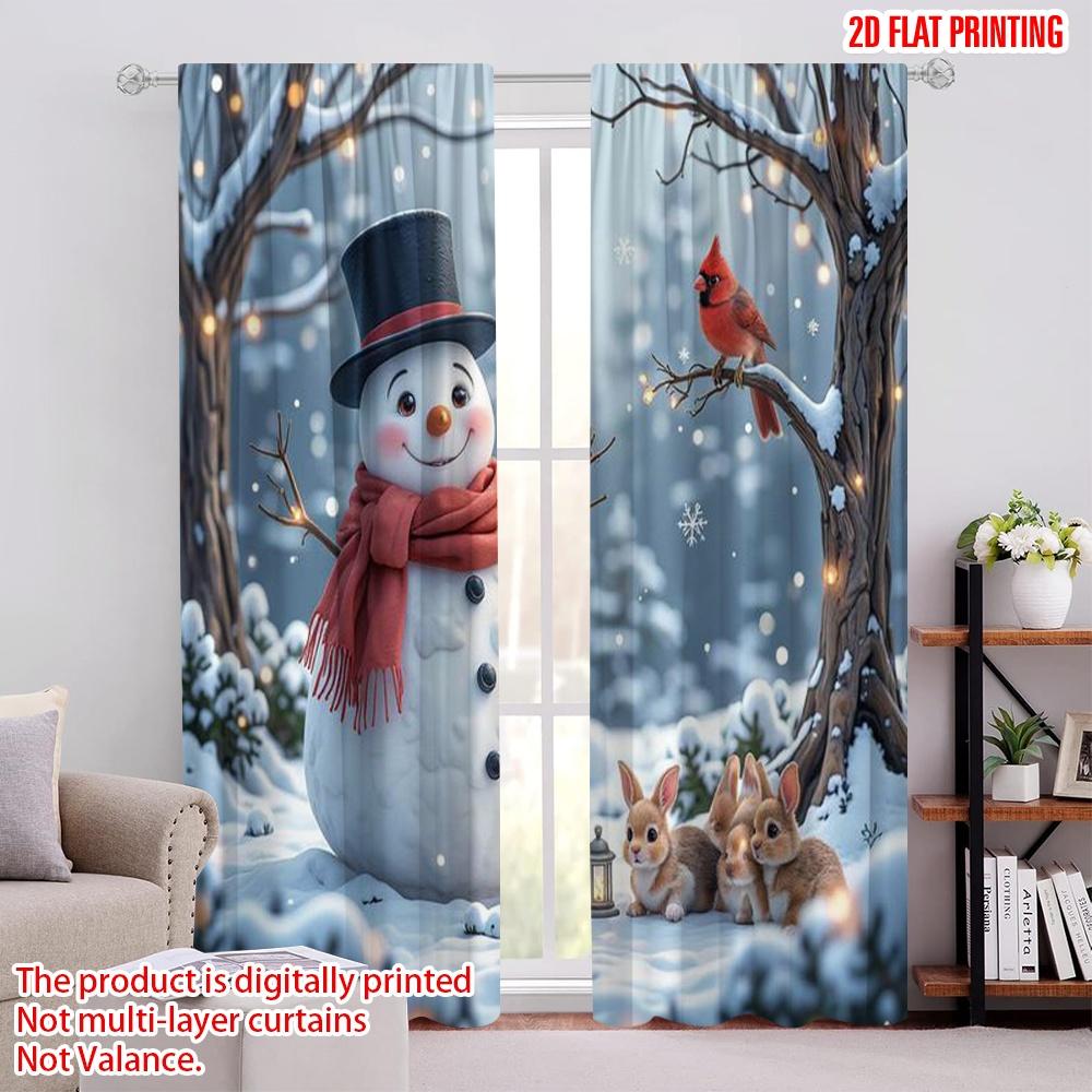 

Set Of 2 Flat Printing Merry Christmas Popular Party Window Curtains Red Bird Bunny Funny Forest Animal Durable Curtain Polyester W100*H70(CM)-Grommet top&2PCS
