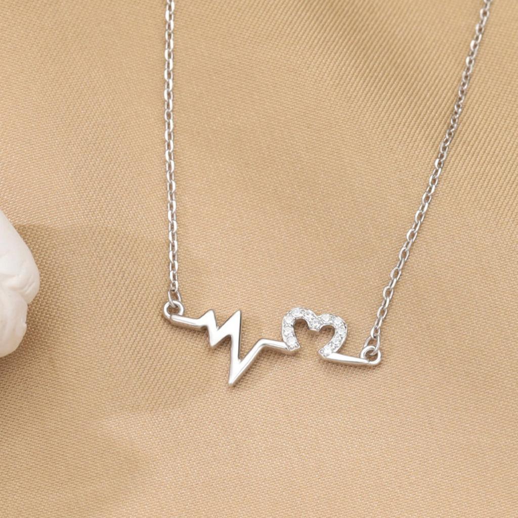 Heartbeat Line Pendant Necklace with Sparkling Open Heart Detail Elegant Romantic Jewelry for Women