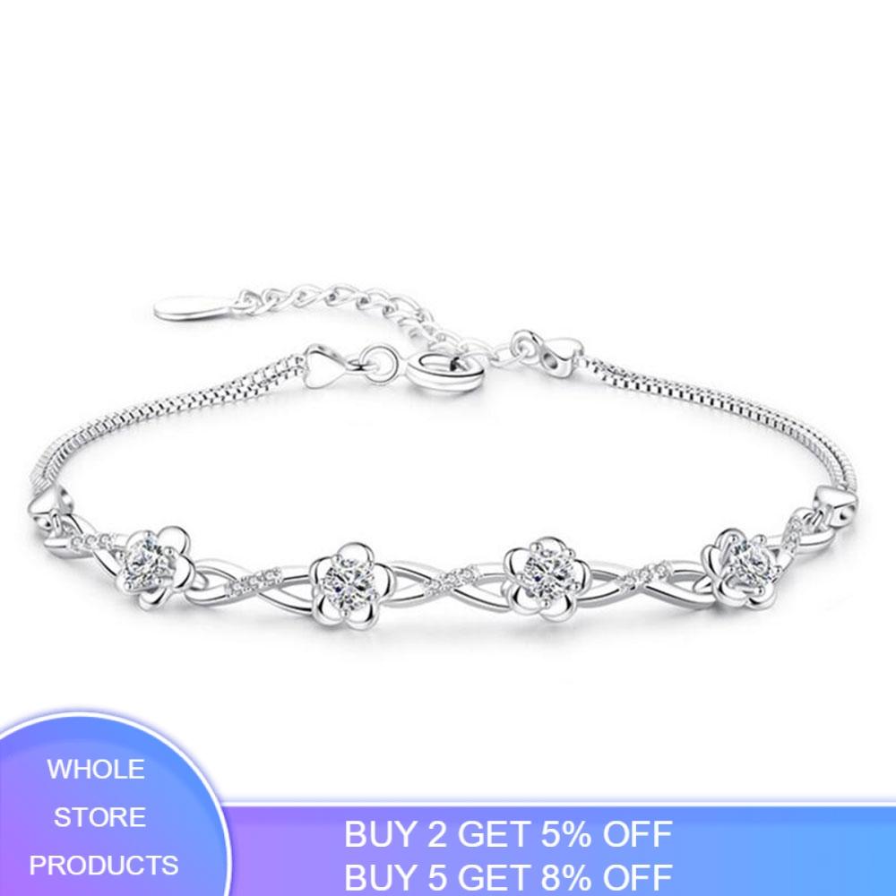 Luxury Silver Bracelets Purple White Zircon Plum Flower Bracelets & Bangles For Women pulseira bijoux femme