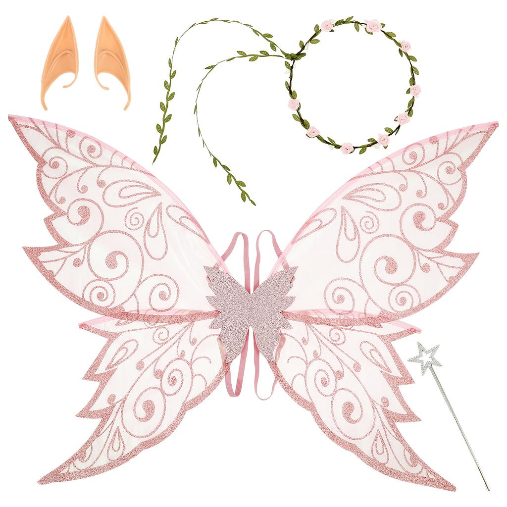 1 Satz Feenflügel Schmetterling Fee Elfenflügel Verkleiden Funkelnd Halloween Cosplay Party Requisiten Ohrrückendekoration Kostümflügel