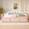 Daybed con Letto Estraibile, Divano Letto, Letto Singolo (Senza materasso), Letto Matrimoniale, Velluto, Striscia LED a Colori Variabili, 90x200cm(180x200 cm), Rosa
