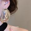 Metal oval necklace stud earrings set exaggerated versatile collarbone chain design sense niche jewelry women