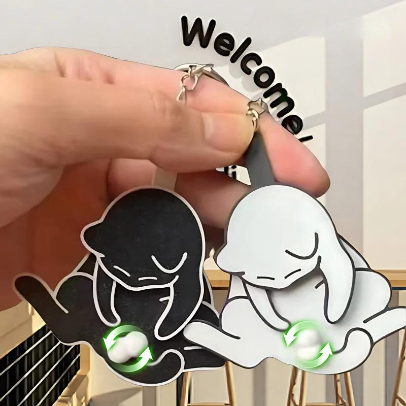 1-20PCS Creative Pull Play Egg Cat Keychain Pendant Cute and Funny Rotatable Bag Pendant for Women Keyring Purse Car Accessories