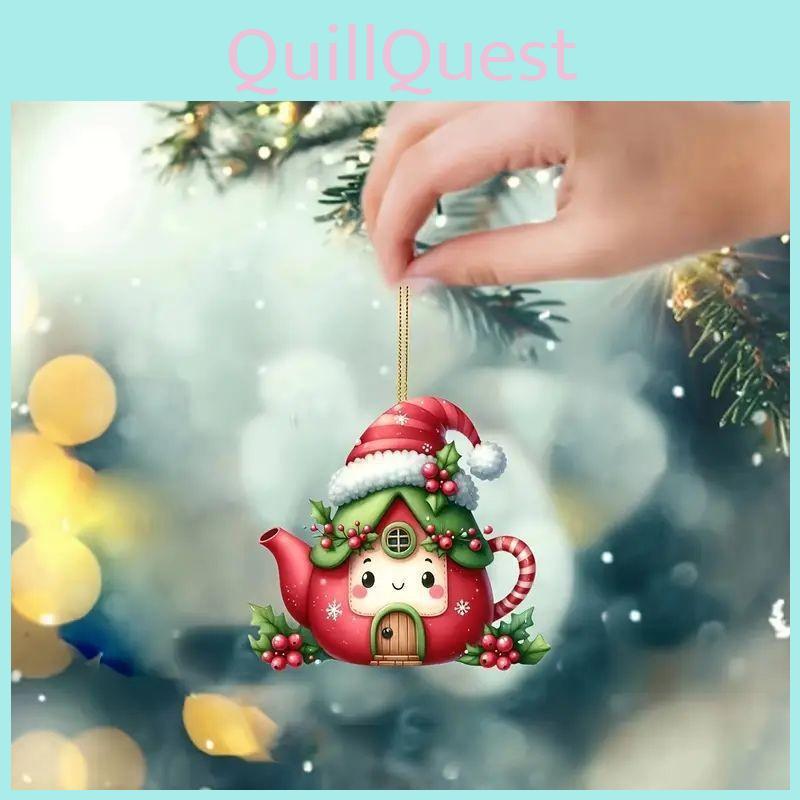 Cute Kettle Cartoon Pattern Acrylic Pendant For Christmas And Decoration Car