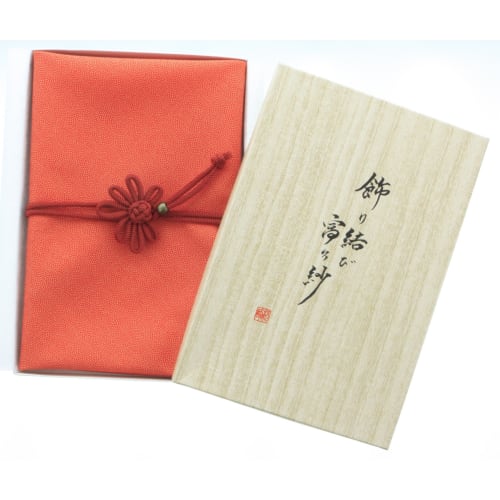 Decorative Knotted Fukusa (strap) with a Single-sided Dyeing Pattern, Shark Pattern, Solid Color, Vermilion/beige