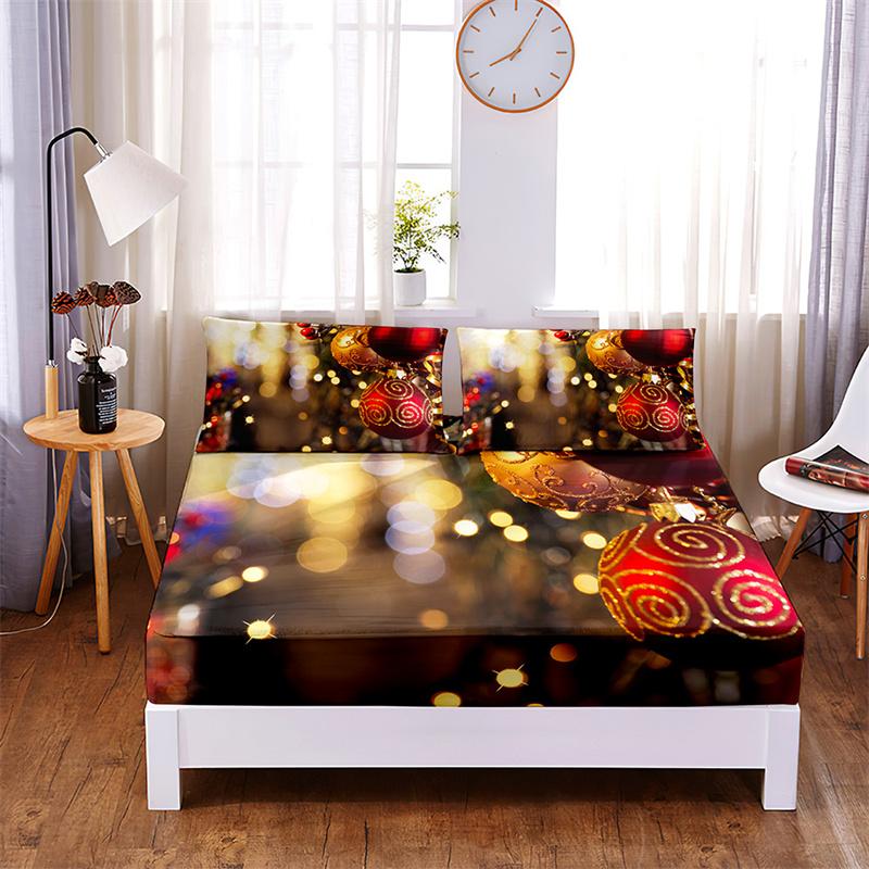 Bedding Set Christmas Fitted Sheet Set Bed Set Mattress Cover Four Corners Elastic Band Non Slip Bed Sheets and Pillowcases