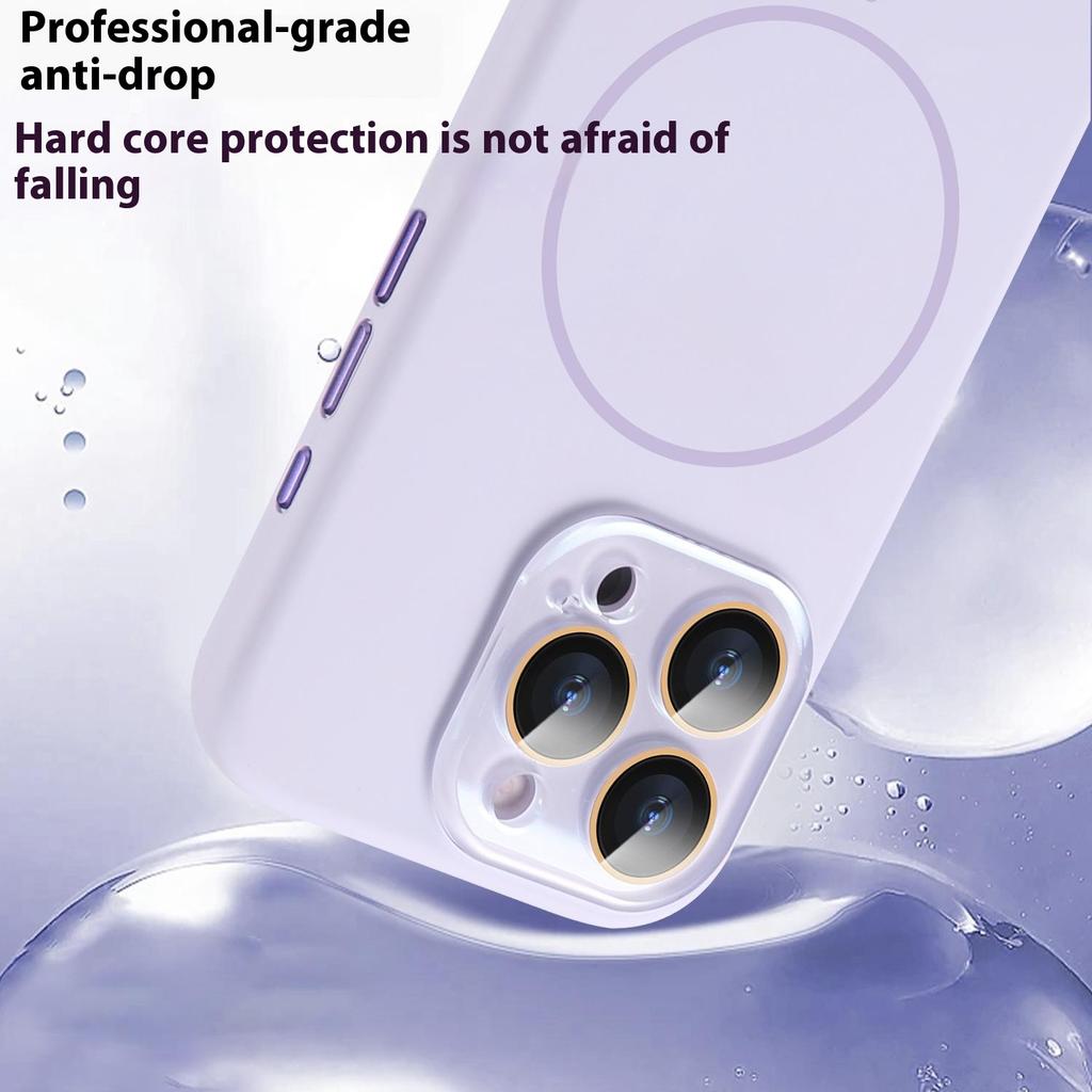 Für iPhone 16 Pro Max Hülle Kompatibel mit MagSafe Flüssigsilikon Anti-Fall Handyhülle mit Objektivfolie