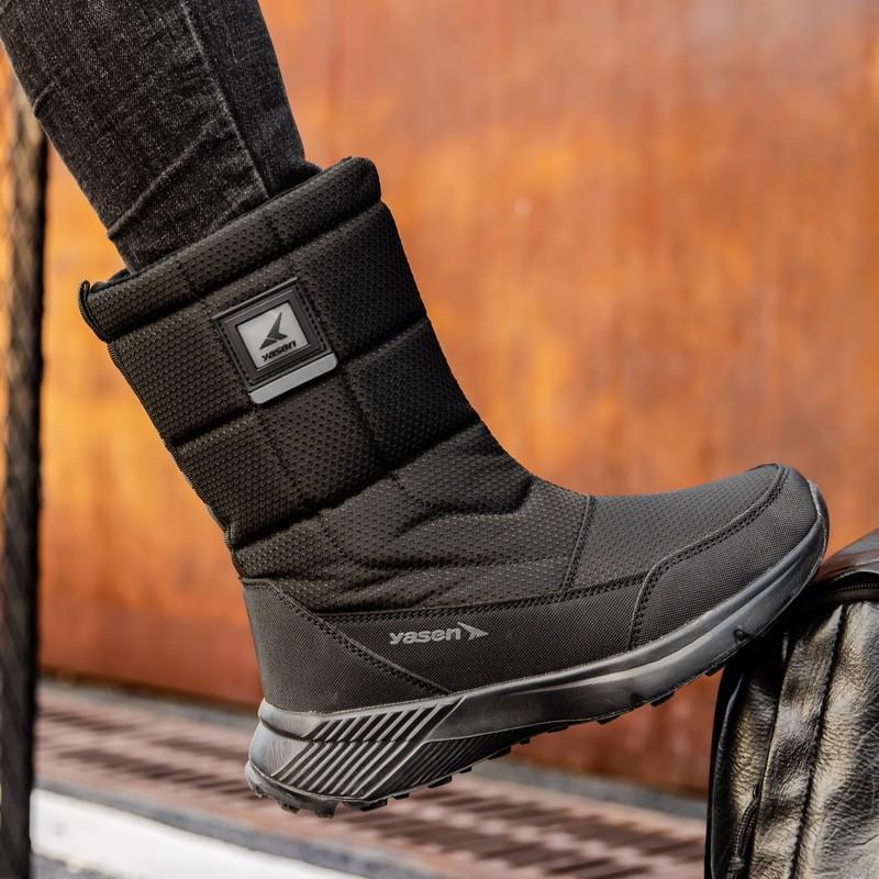 Men's Winter Warm Snow Boots Water Resistant Zipper Faux Fur Lining Mid Calf Ankle Booties Non-Slip Outdoor Walking Hiking Work Boots Shoes for Men