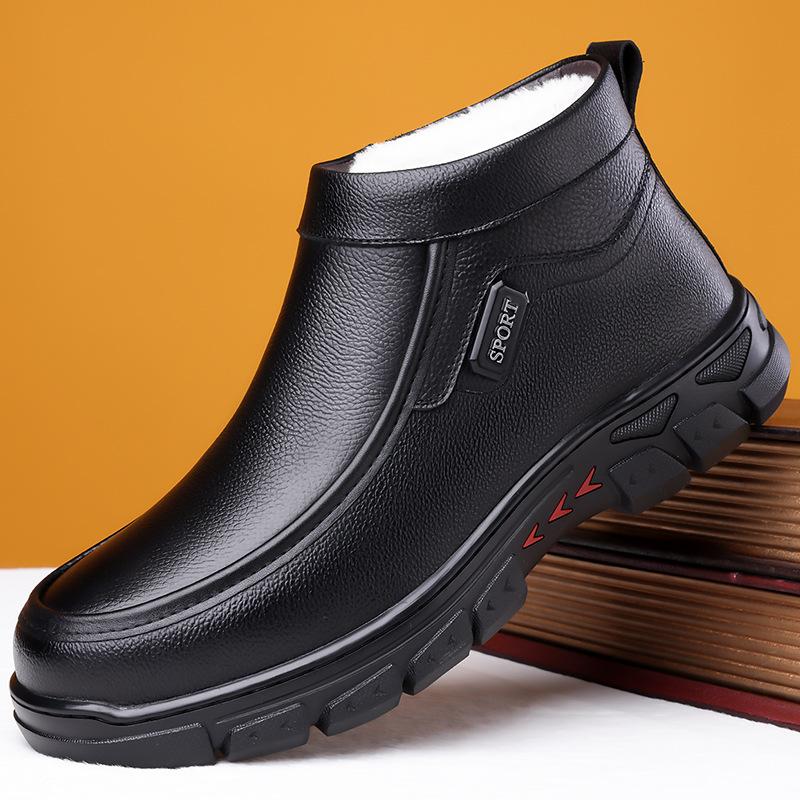 

2024 зимние новые мужские высокие хлопковые туфли мужские кожаные бархатные термоботинки из хлопка ручной работы онлайн зимние сапоги A155 44 теплый черный