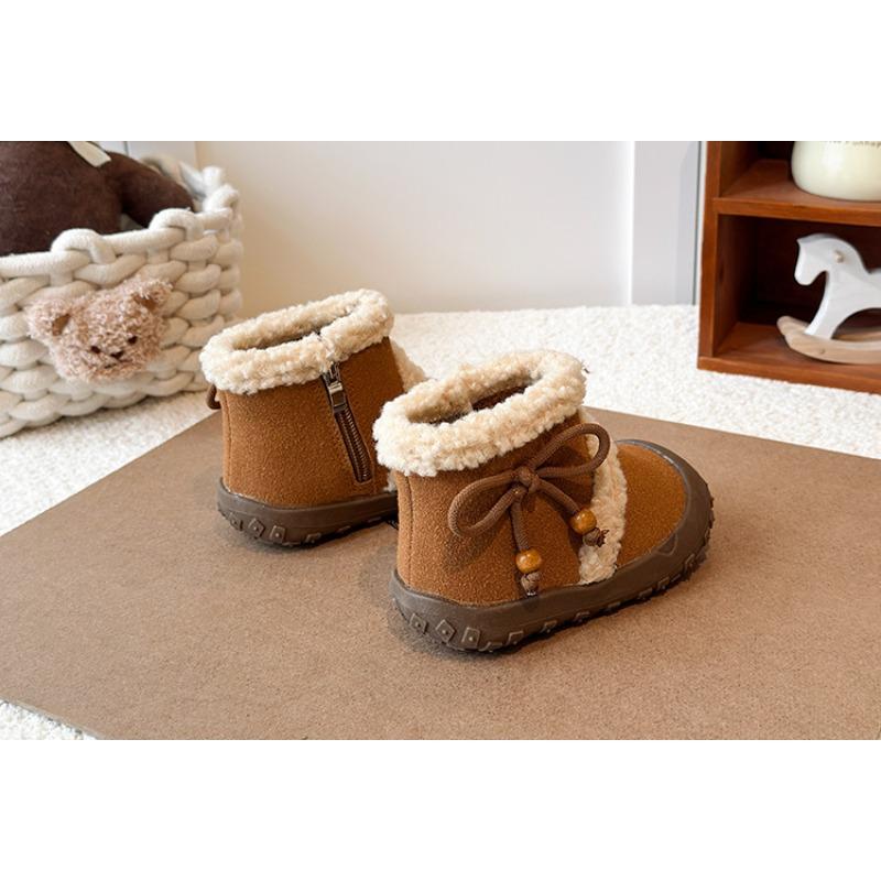 Girls' Fashion Fleece-Lined Boots | Children's Thickened Round-Toe Winter Shoes, Toddler Ankle Boots Elegant Girls Shoes