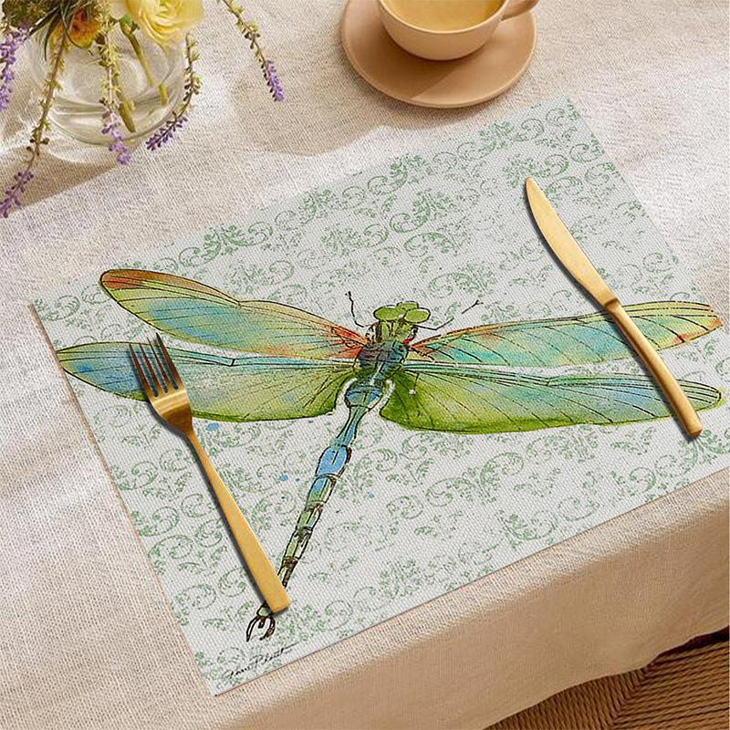 Animal Print Linen Placemat Rabbit Parrot Dragonfly Pattern Desktop Decorations Tableware Non-slip Heat Insulation Mat