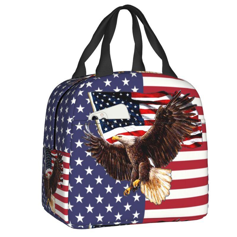 USA American Flag Thermal Insulated Lunch Bags Women United States US Stars Portable Lunch for Camping Travel Food Box