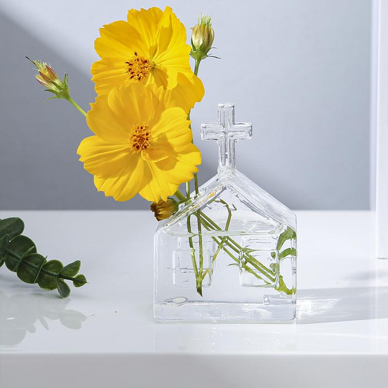 Nordic Style Houses Transparent Vases Container Bottle Plant Arrangement Glass Table Flower Pot Desktop Decor
