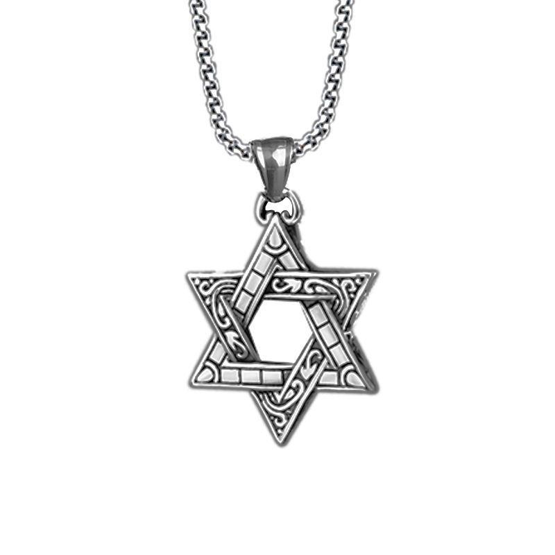 Stainless Steel Jewelry - Titanium Steel Necklace for Men - Retro Double-sided Hexagram Pendant - Alloy Pendant - Unique Accessory